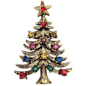 Eisenberg Ice Christmas Tree Brooch Multi Color Rhinestone Pin Signed, C680
